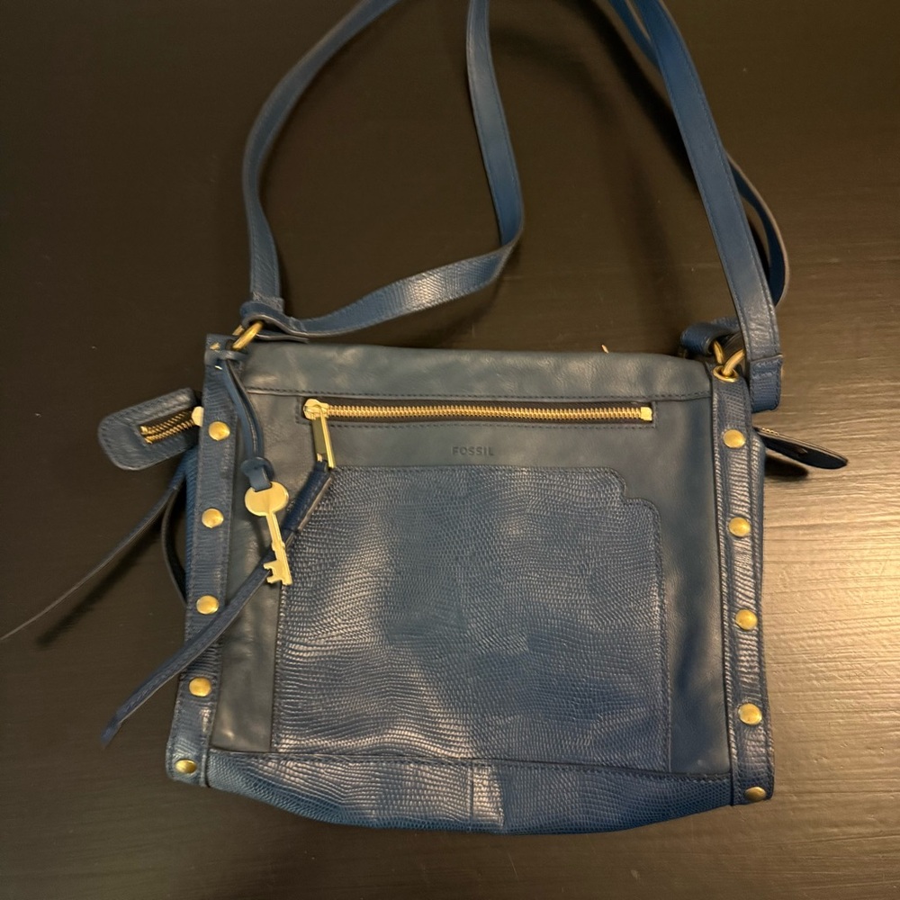 Fossil Navy Bag with Gold Accents